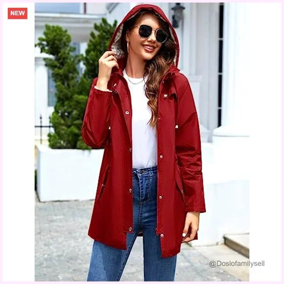 Lightweight Waterproof Raincoat Hooded Trench Jacket Outdoor Hiking Windproof